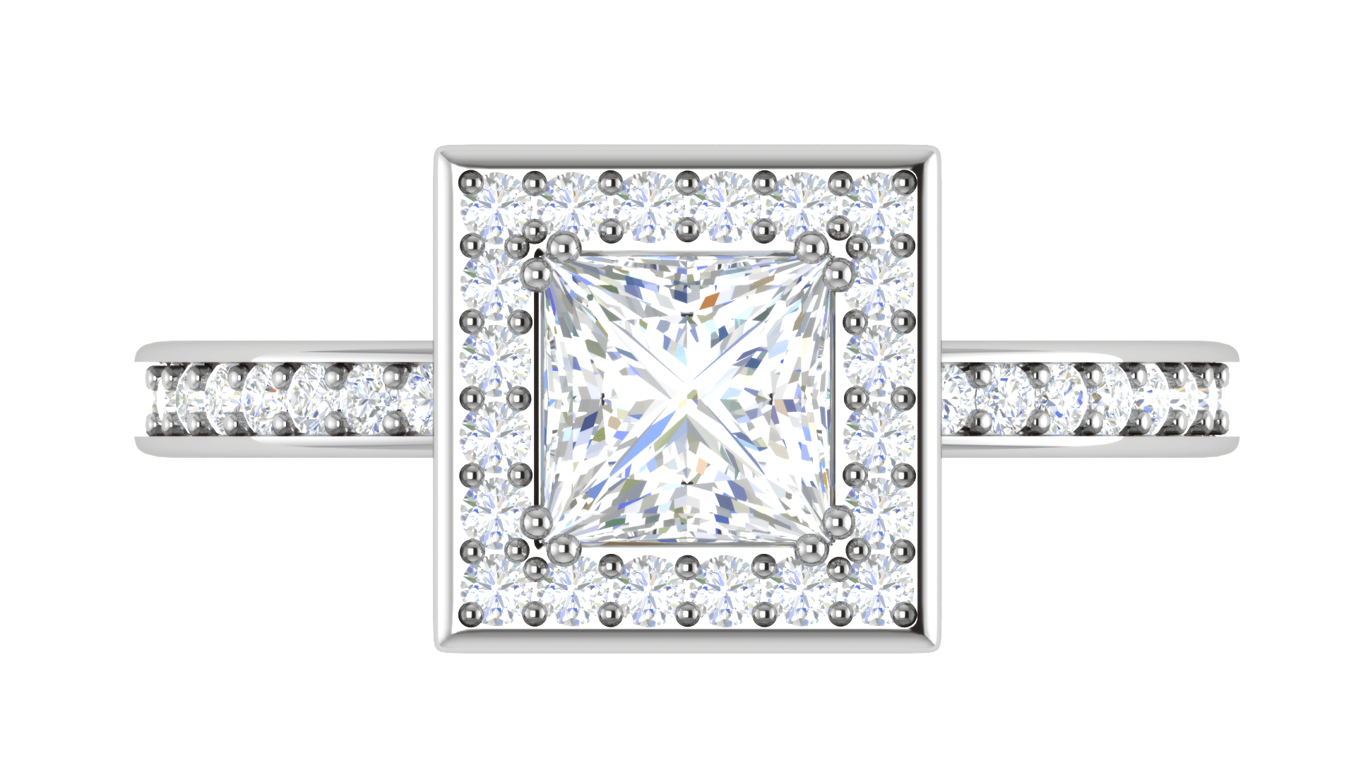 Jewelove™ Rings I VS / Women's Band only 1 Carat Princess Cut Solitaire Square Halo Diamond Shank Platinum Ring JL PT RH PR 167