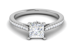 Jewelove™ Rings I VS / Women's Band only 1 Carat Princess Cut Solitaire with Diamond Shank Platinum Ring JL PT RC PR 166