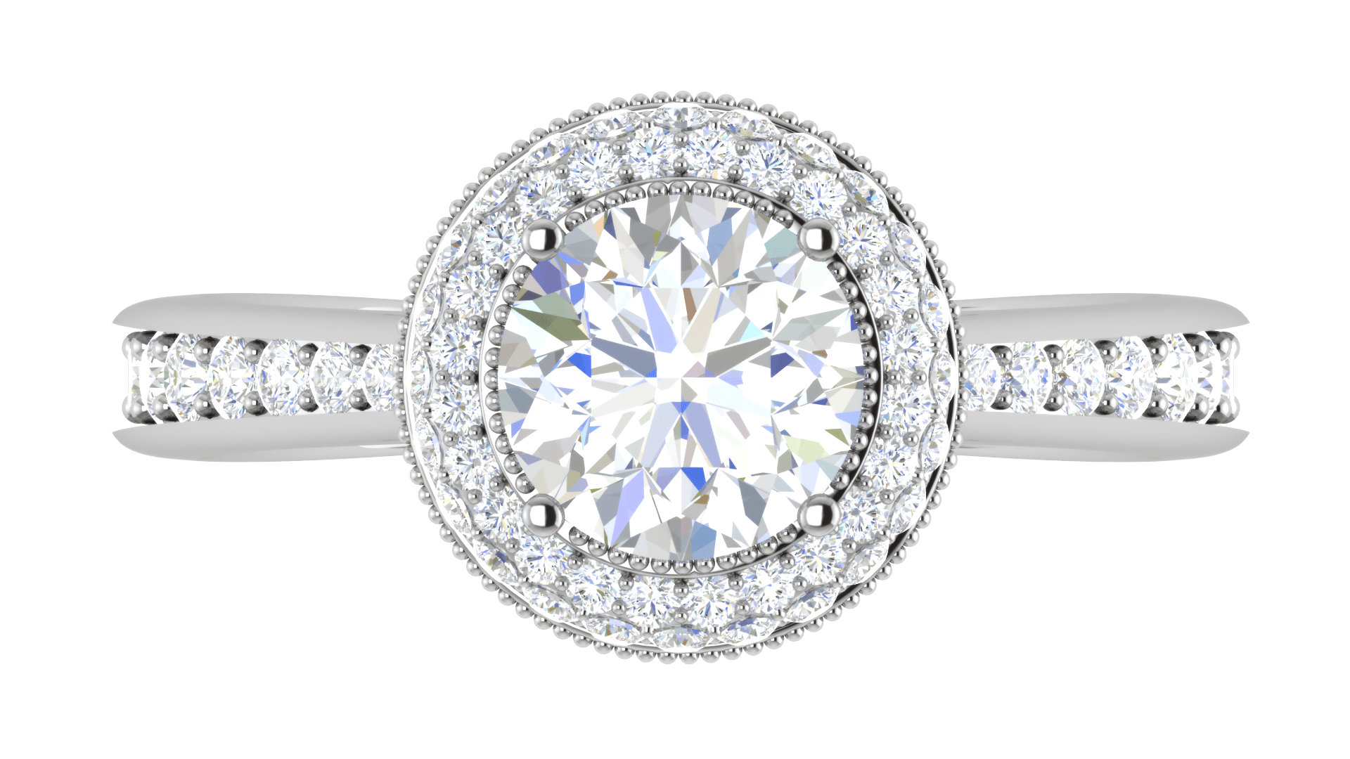 Jewelove™ Rings J VS / Women's Band only 1 Carat Solitaire Double Halo Diamond Shank Platinum Ring JL PT RH RD 124