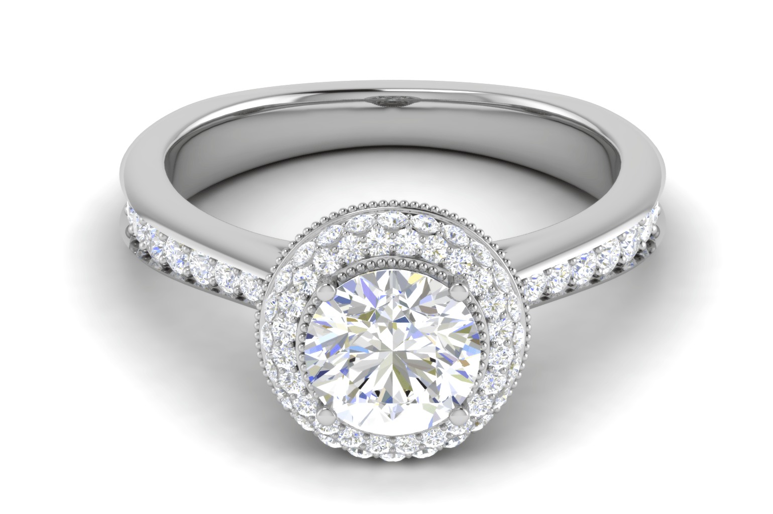 Jewelove™ Rings J VS / Women's Band only 1 Carat Solitaire Double Halo Diamond Shank Platinum Ring JL PT RH RD 124