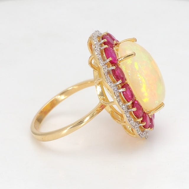 Jewelove™ Rings Women's Band only 18K Gold Opal Ring with Ruby & Diamond for Women JL AU Opal Ring