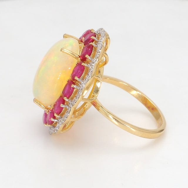 Jewelove™ Rings Women's Band only 18K Gold Opal Ring with Ruby & Diamond for Women JL AU Opal Ring