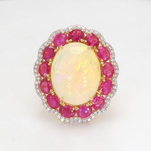 Jewelove™ Rings Women's Band only 18K Gold Opal Ring with Ruby & Diamond for Women JL AU Opal Ring