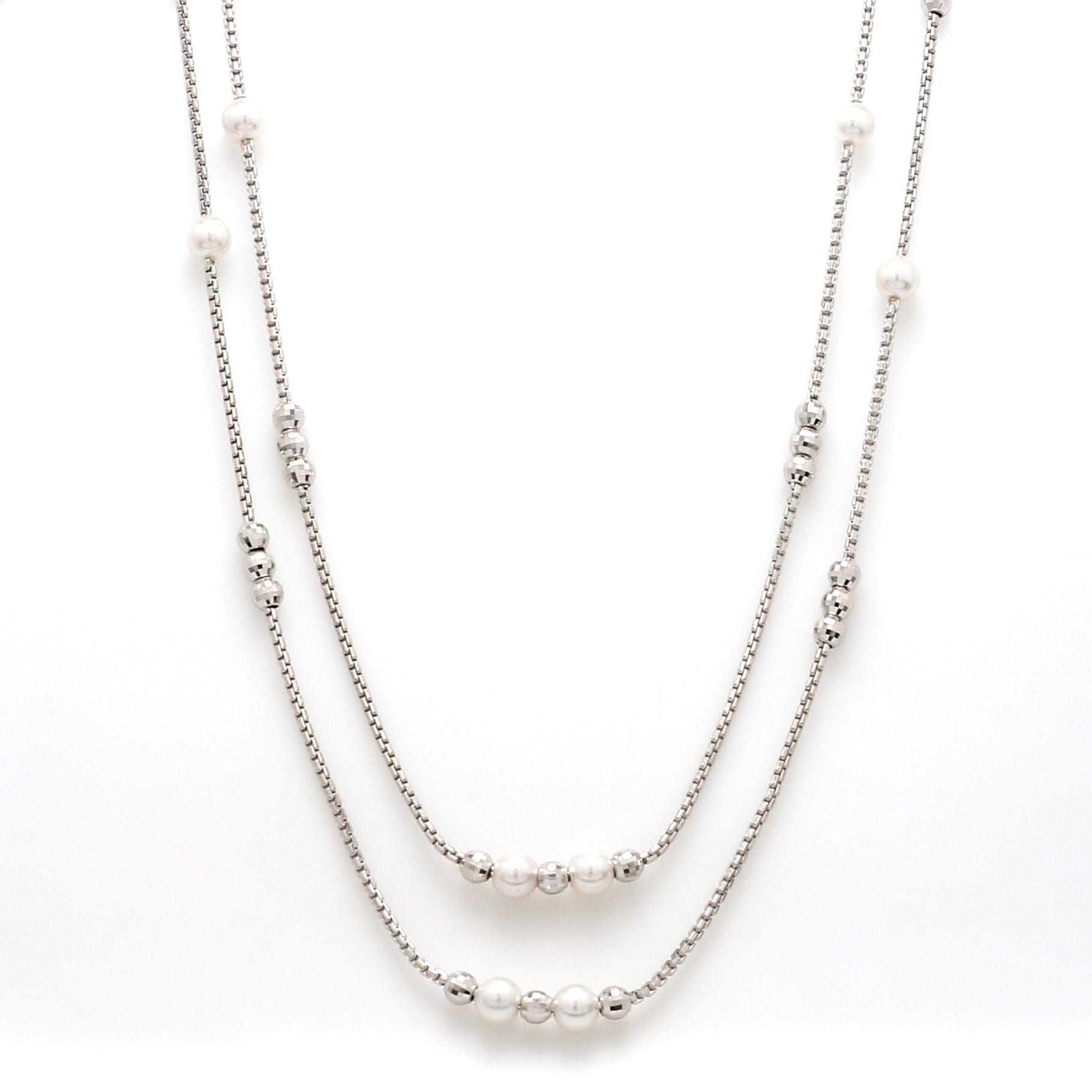 Jewelove™ Chains 2 Layer Platinum Pearl Chain for Women JL PT CH 904