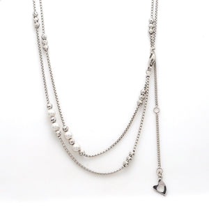 Jewelove™ Chains 2 Layer Platinum Pearl Chain for Women JL PT CH 904