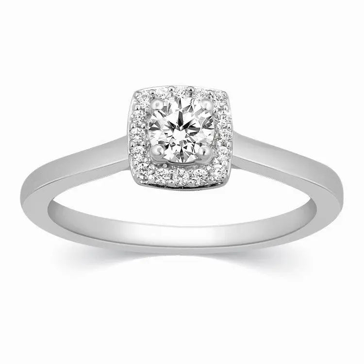 20 Pointer Square Halo Diamond Platinum Engagement Ring JL PT 325
