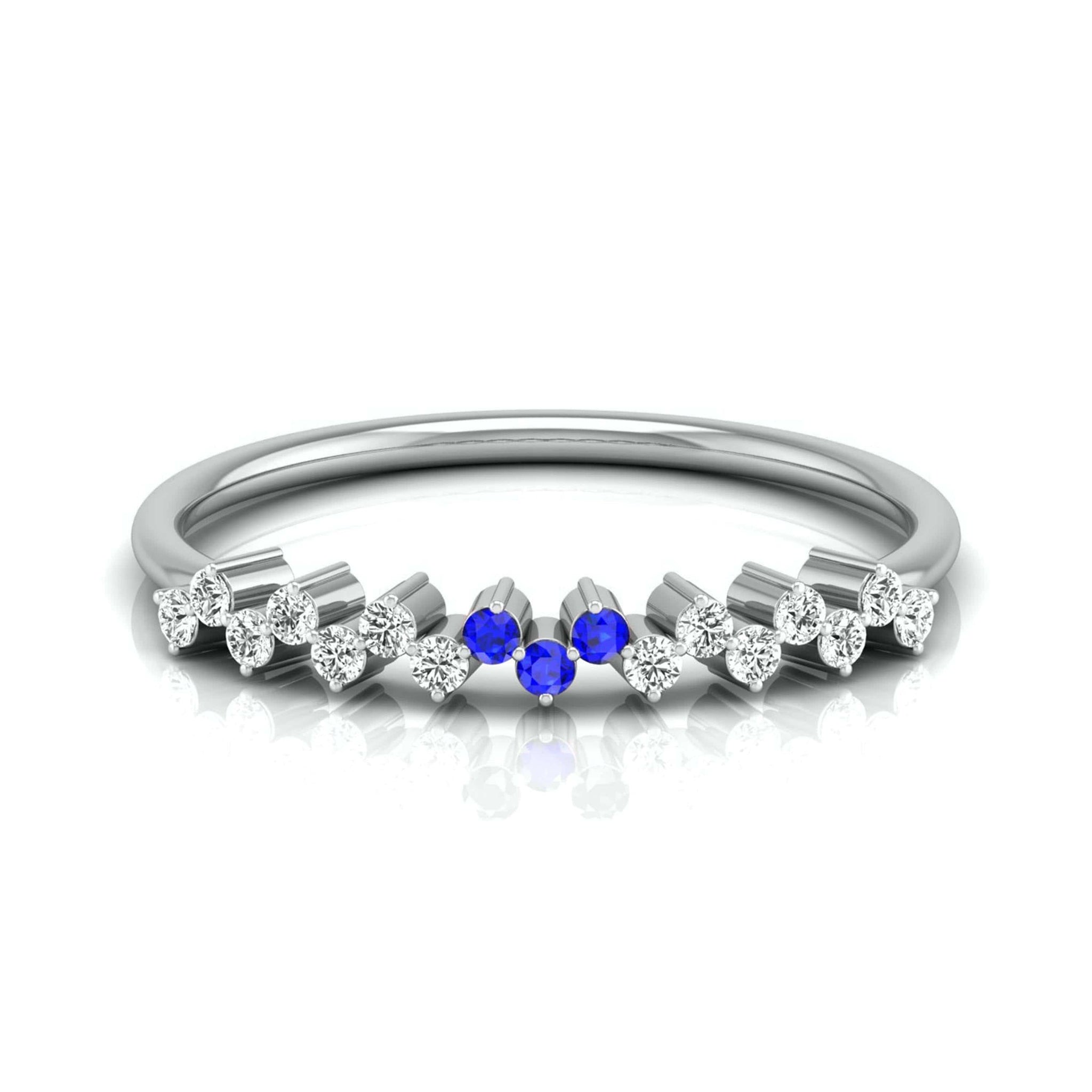 Jewelove™ Rings 3 Blue Sapphire Platinum Diamond Engagement Ring JL PT LR 7005