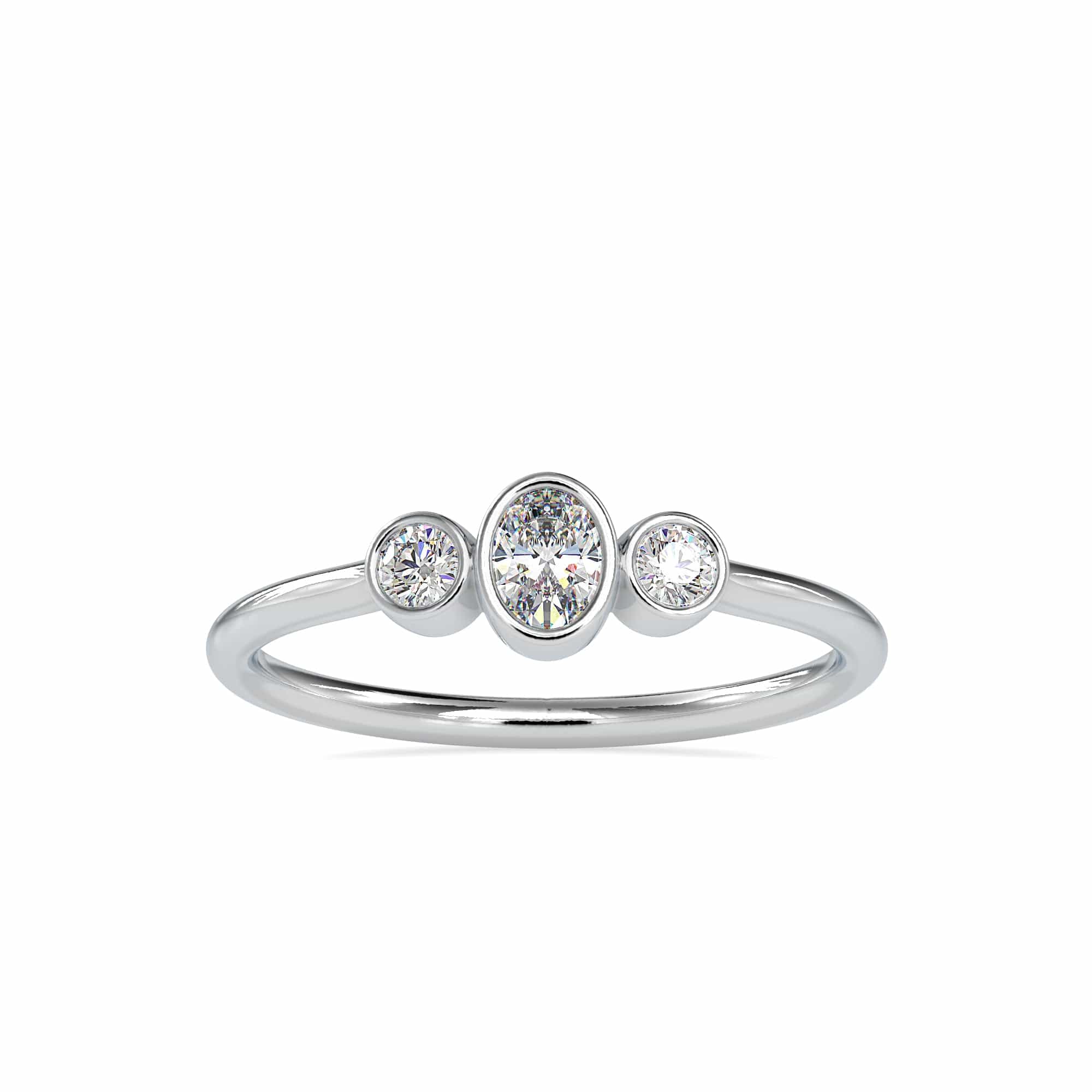 Jewelove™ Rings 3 Diamond Platinum Ring with Oval Cut Diamonds JL PT 0033