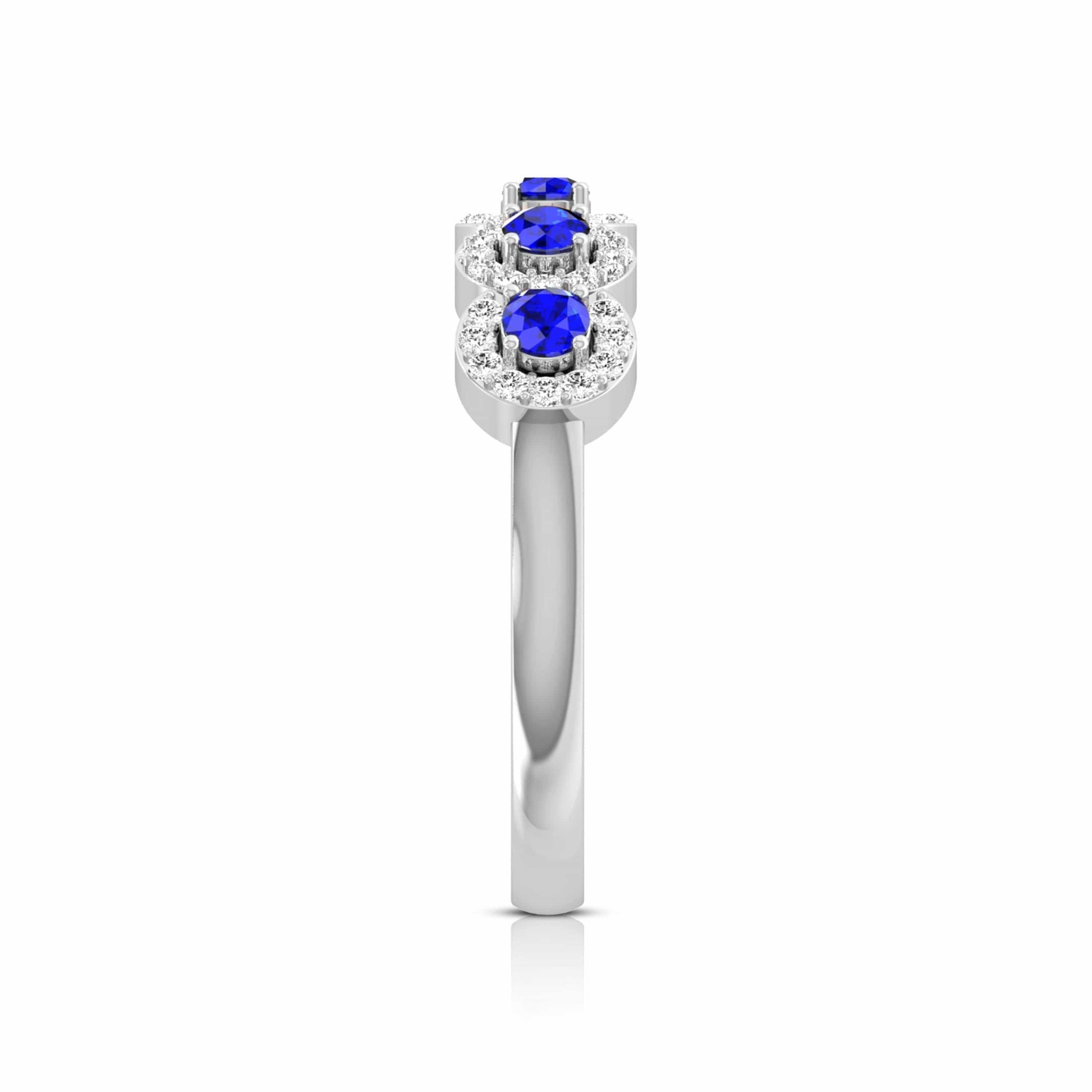 Jewelove™ Rings 5-Stone Blue Sapphire Engagement Ring in Platinum with Diamond Halo JL PT LR 7038