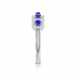 Jewelove™ Rings 5-Stone Blue Sapphire Engagement Ring in Platinum with Diamond Halo JL PT LR 7038