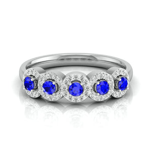 Jewelove™ Rings 5-Stone Blue Sapphire Engagement Ring in Platinum with Diamond Halo JL PT LR 7038