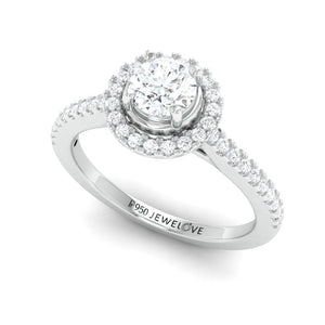 Jewelove™ Rings Women's Band only / J VS 50-Pointer Platinum Halo Solitaire Ring with Diamond Shank for Women JL PT 977