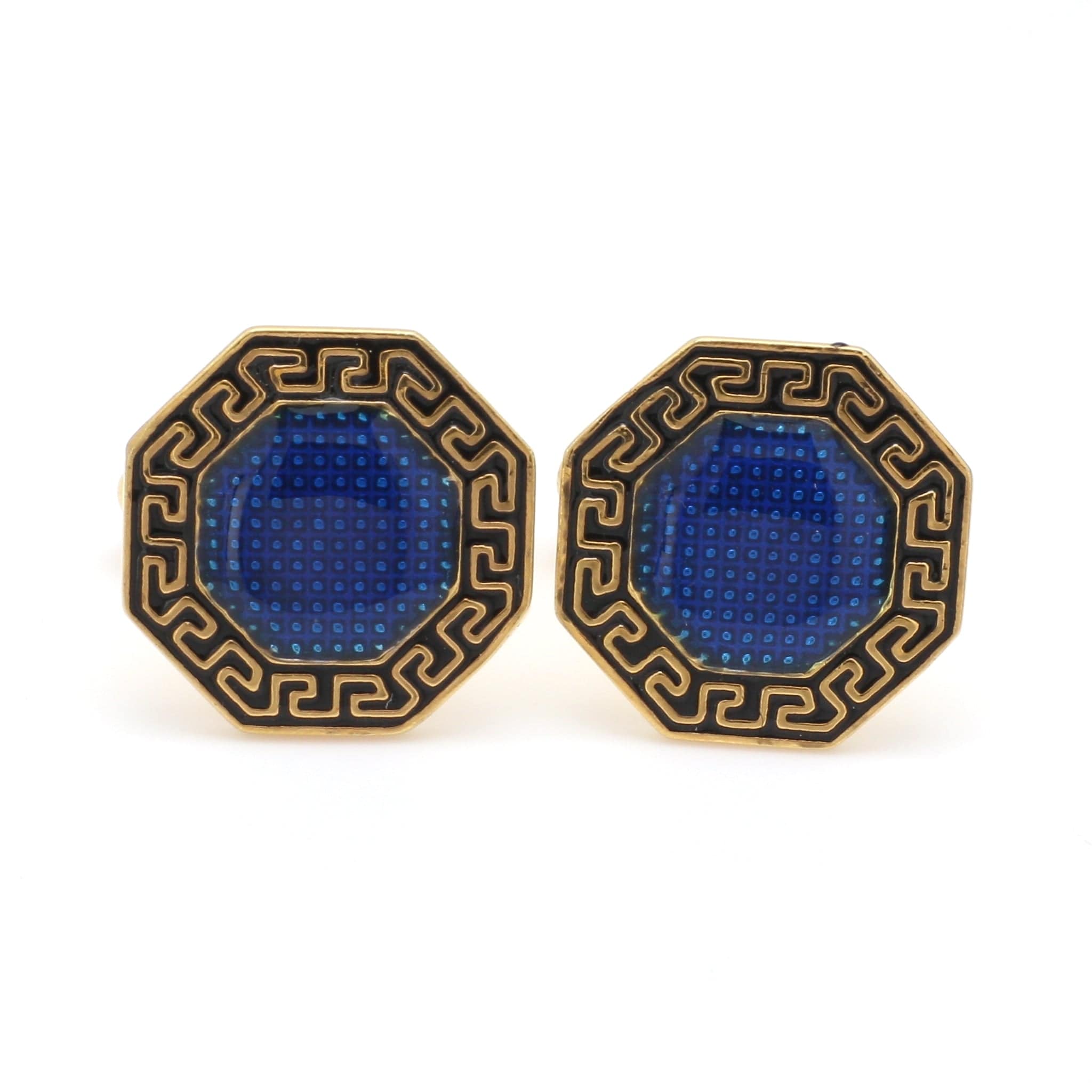 Front View of 925 Silver Cufflinks for Men with Black & Blue Enamel JL AGC 24