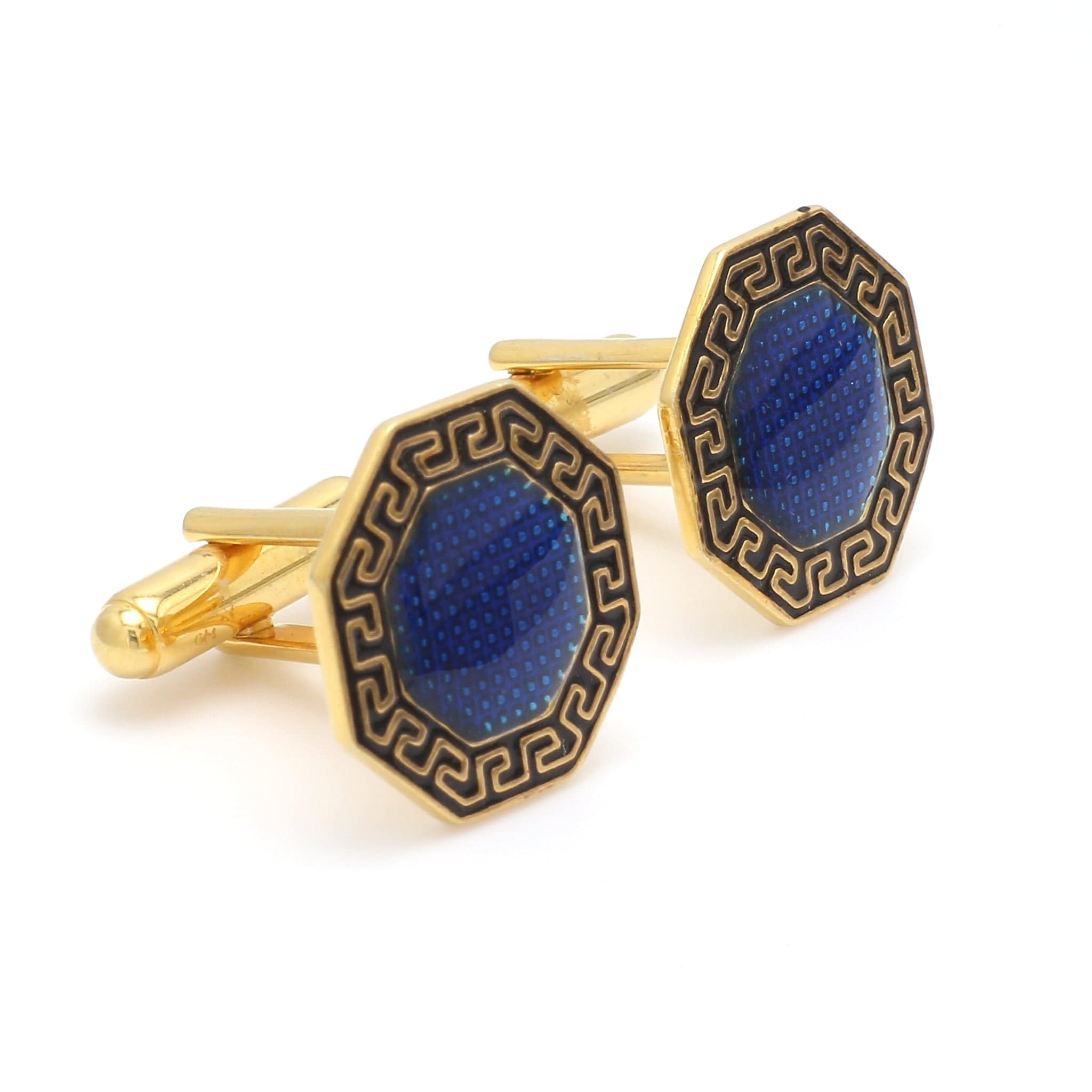 Side View of 925 Silver Cufflinks for Men with Black & Blue Enamel JL AGC 24