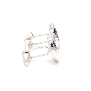 Side View of 925 Silver Cufflinks for Men with Blue Enamel JL AGC 5