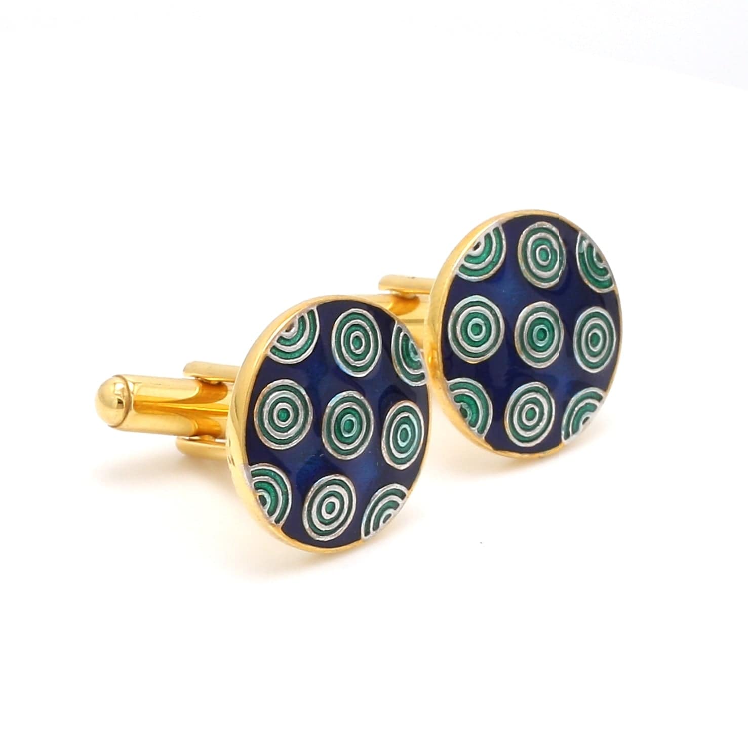 Side View of 925 Silver Cufflinks for Men with Blue & Green Enamel JL AGC 20