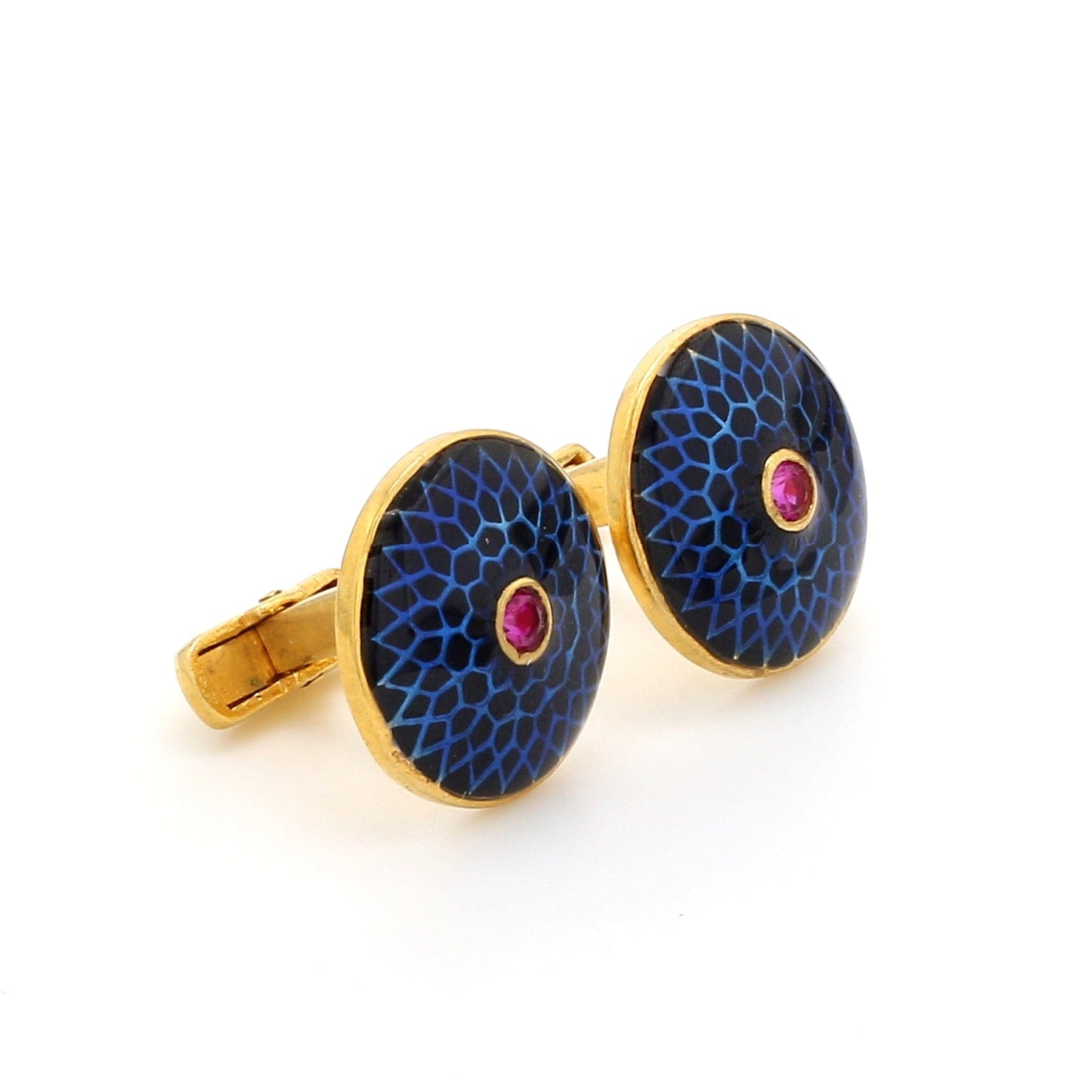 Side View of 925 Silver Cufflinks for Men with Blue & Pink Enamel JL AGC 15