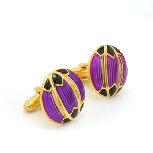 Side View of 925 Silver Cufflinks for Men with Purple & Black Enamel JL AGC 22