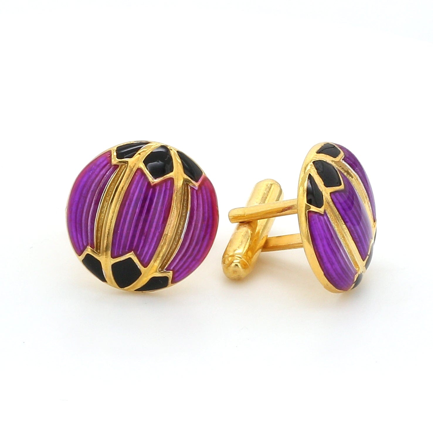 Side 2 View of 925 Silver Cufflinks for Men with Purple & Black Enamel JL AGC 22