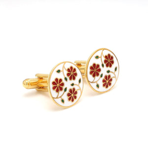 Side View of 925 Silver Cufflinks for Men with Red & Green Enamel JL AGC 10