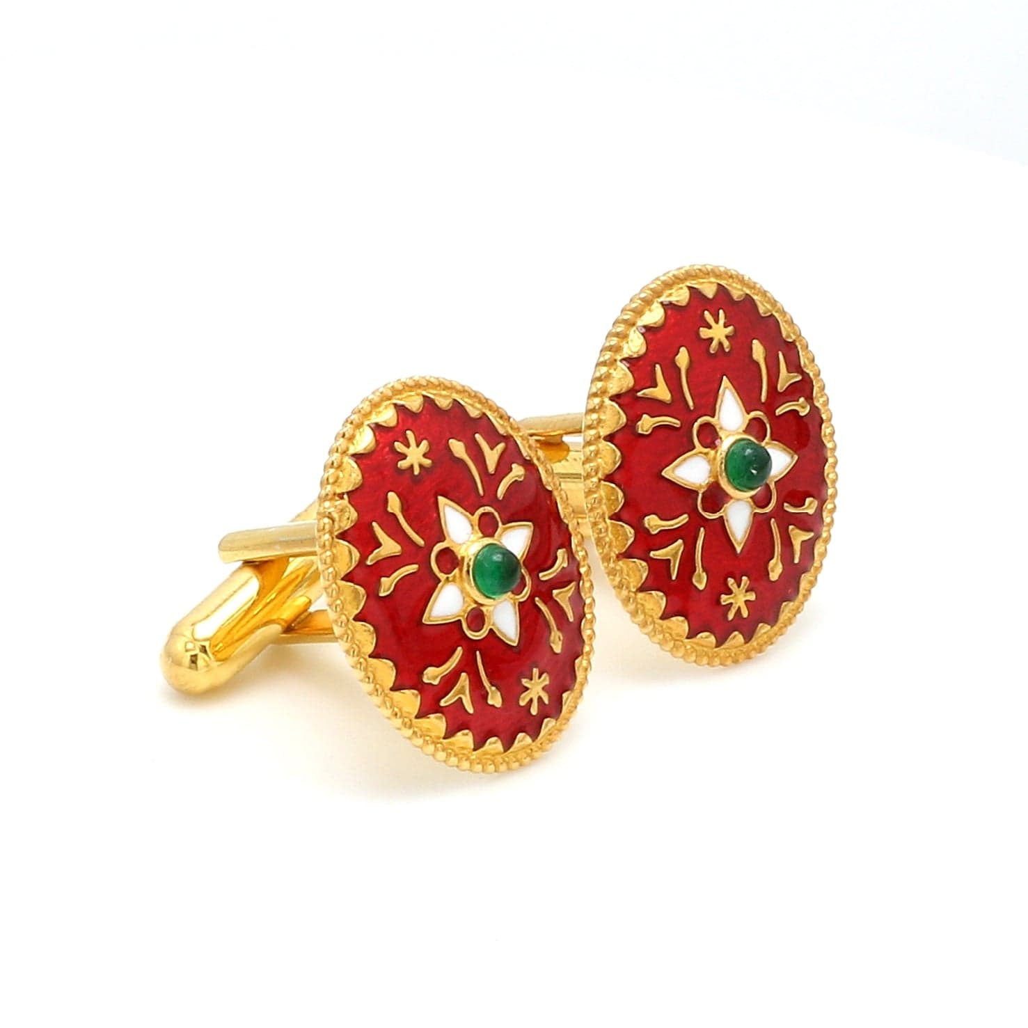 Side View of 925 Silver Cufflinks for Men with Red & Green Enamel JL AGC 23