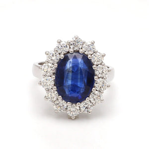 Jewelove™ Rings SI IJ / Women's Band only Beautiful Platinum & Kyanite Ring with Halo Diamonds