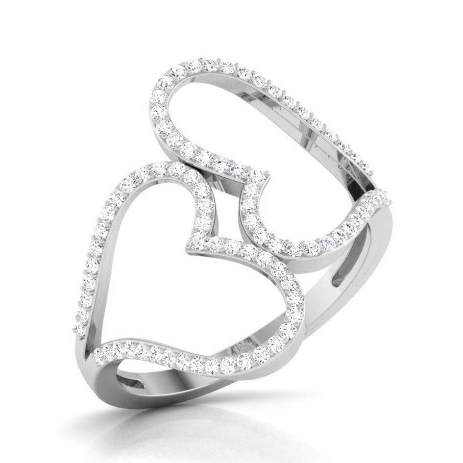 Big Hearts Platinum Ring with Diamonds for Women JL PT 564 Perspective View. How this platinum ring looks overall.