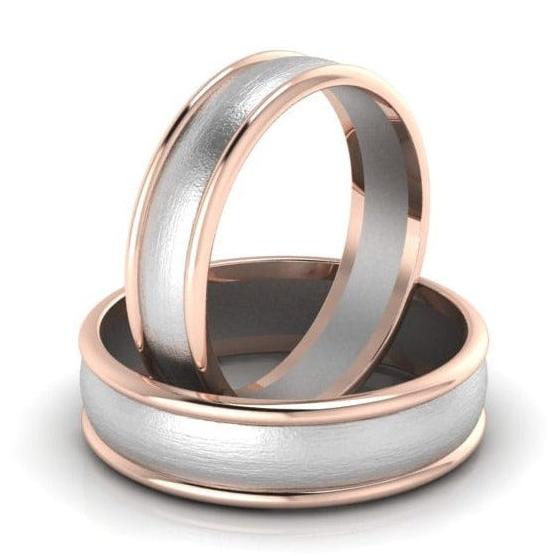 Front View of Classic Plain Platinum Couple Rings With a Rose Gold Border JL PT 633 (2)