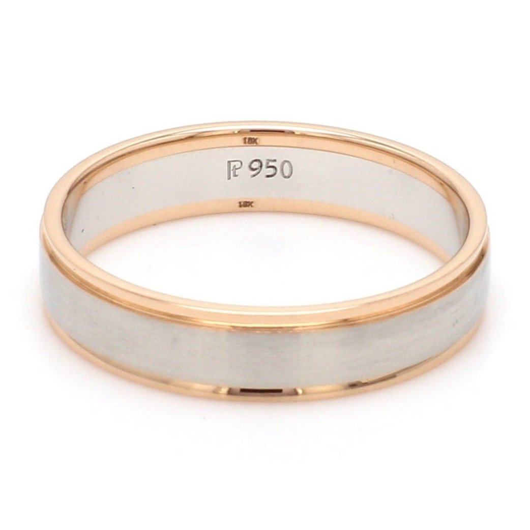 Front View of Classic Plain Platinum Couple Rings With a Rose Gold Border for Men JL PT 633