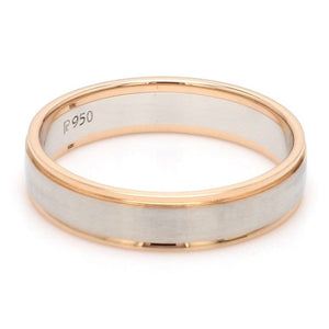 Side View of Classic Plain Platinum Couple Rings With a Rose Gold Border for Men JL PT 633