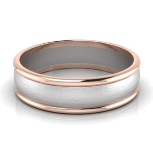 Front View of Classic Plain Platinum Couple Rings With a Rose Gold Border JL PT 633