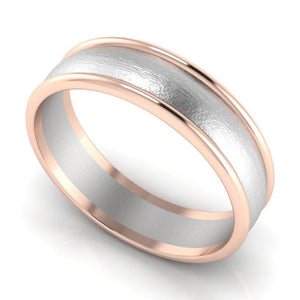 Perspective View of Classic Plain Platinum Couple Rings With a Rose Gold Border JL PT 633