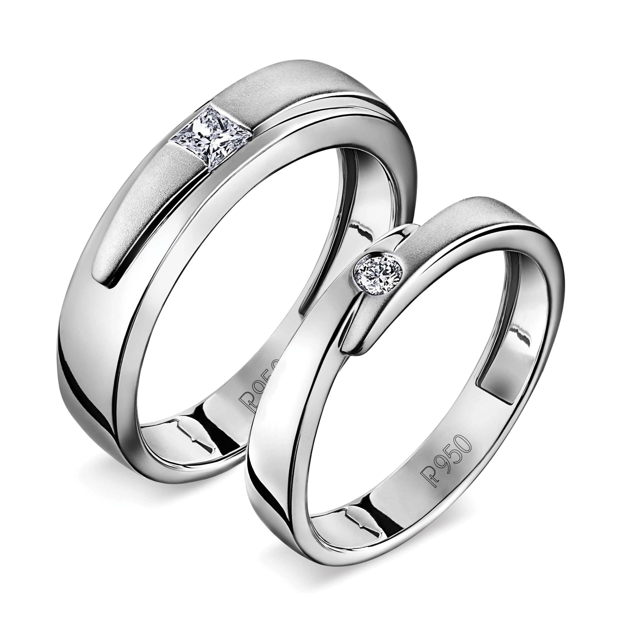 Jewelove™ Rings Both / G VS Conjoining Platinum Rings for Couples with Single Diamonds JL PT 599