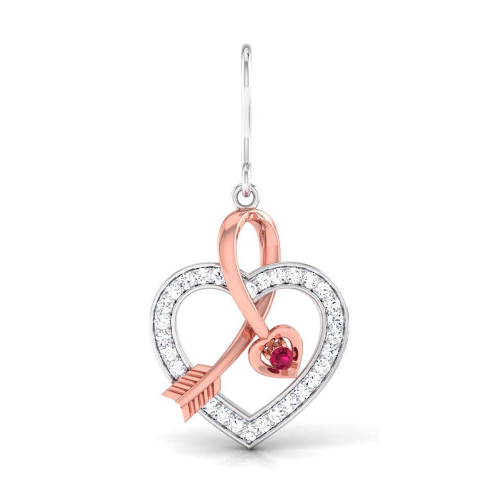 Front View of Platinum of Rose Heart Pendant Earring with Diamonds JL PT P 8064