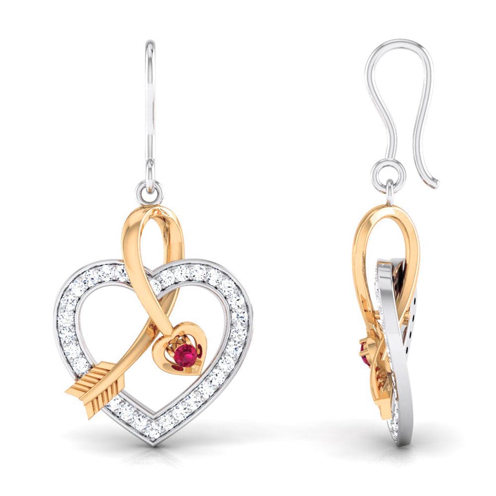 Jewelove™ Earrings Cupid's Arrow Platinum & Rose Gold Heart Earrings with Ruby & Diamonds JL PT P 8064