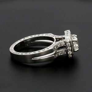 Jewelove™ Rings I VS1 / Women's Band only Cushion Cut Solitaire Platinum Ring with Halo Accents Diamond JL PT 1212