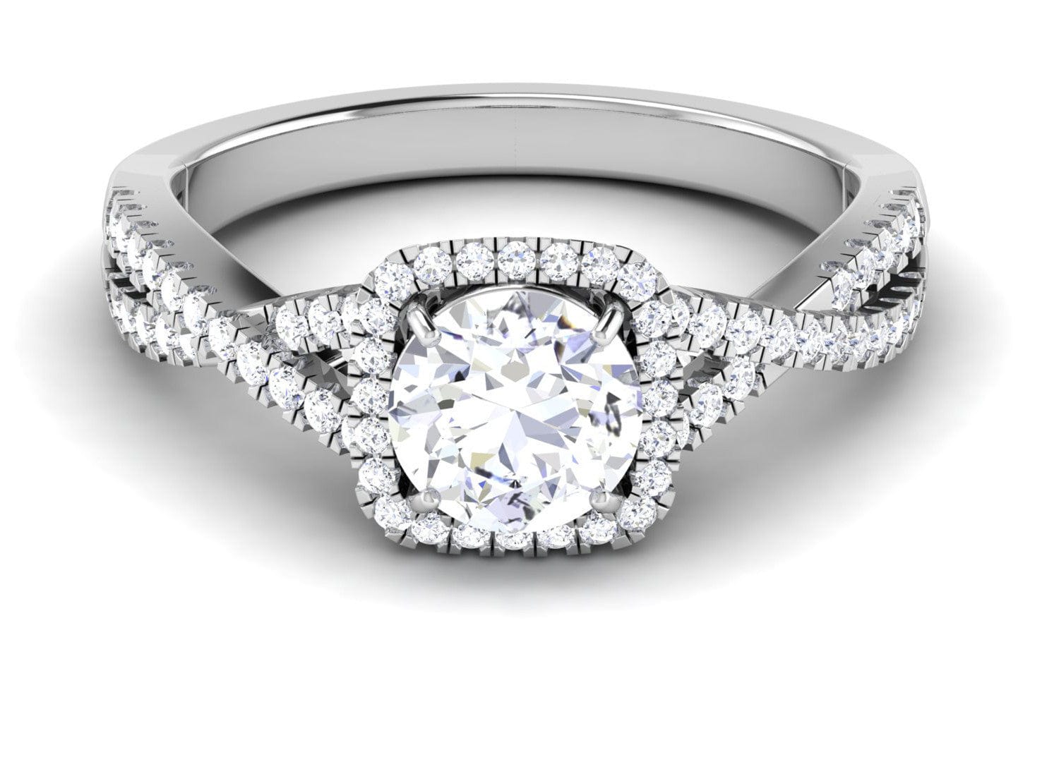 0.30 cts. Solitaire Platinum Halo Diamond Split Shank Engagement Ring