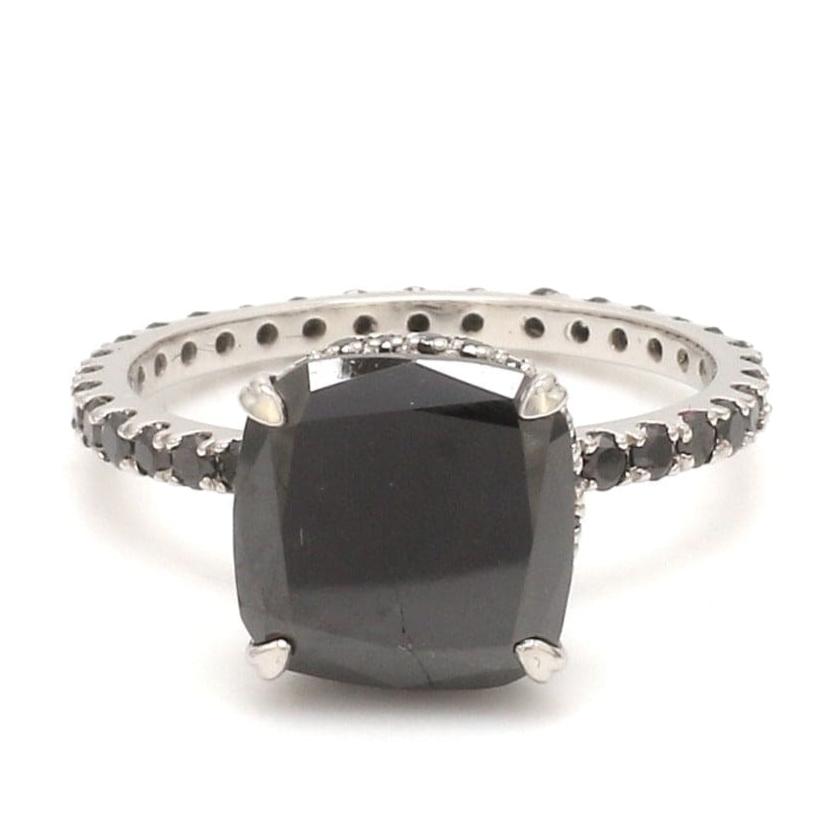 Jewelove™ Rings Women's Band only Customised Designer Platinum Ring Black Diamond JL PT 1149