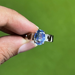 Jewelove™ Rings Customised Natural Blue Sapphire Platinum Astrology Ring for Rashi JL PT 1147 - A