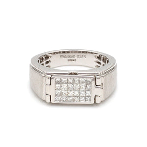 Jewelove™ Rings Men's Band only Designer 18K White Gold with Diamond Princess Cut Ring with a Openable Secret Message for Men JL PT 1009