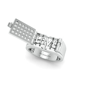 Jewelove™ Rings Men's Band only Designer 18K White Gold with Diamond Princess Cut Ring with a Openable Secret Message for Men JL PT 1009