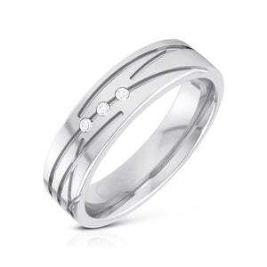 Jewelove™ Rings Men's Band only / SI IJ Designer 3 Diamond Platinum Love Bands JL PT R-8007