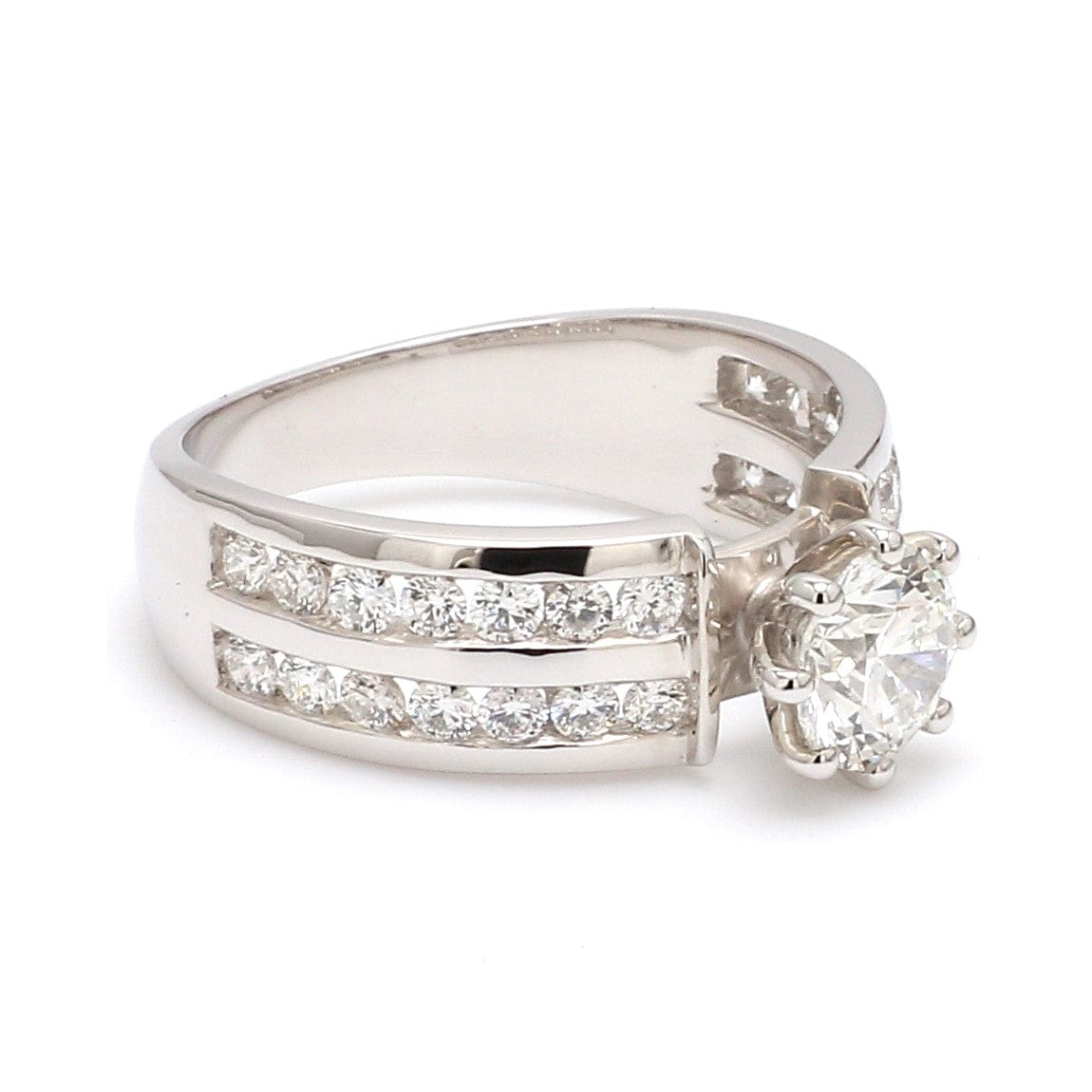 Jewelove™ Rings 0.70 cts / Women's Band only Designer 70-pointer Solitaire Ring with 2 Row Accent Diamonds JL PT 1015