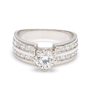 Jewelove™ Rings 0.70 cts / Women's Band only Designer 70-pointer Solitaire Ring with 2 Row Accent Diamonds JL PT 1015