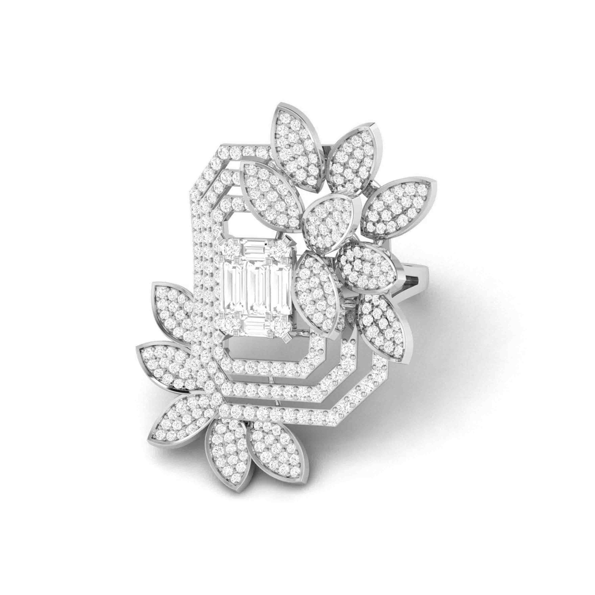 Jewelove™ Rings Designer Diamond Flower Cocktail ring in Platinum for Women JL PT R 005