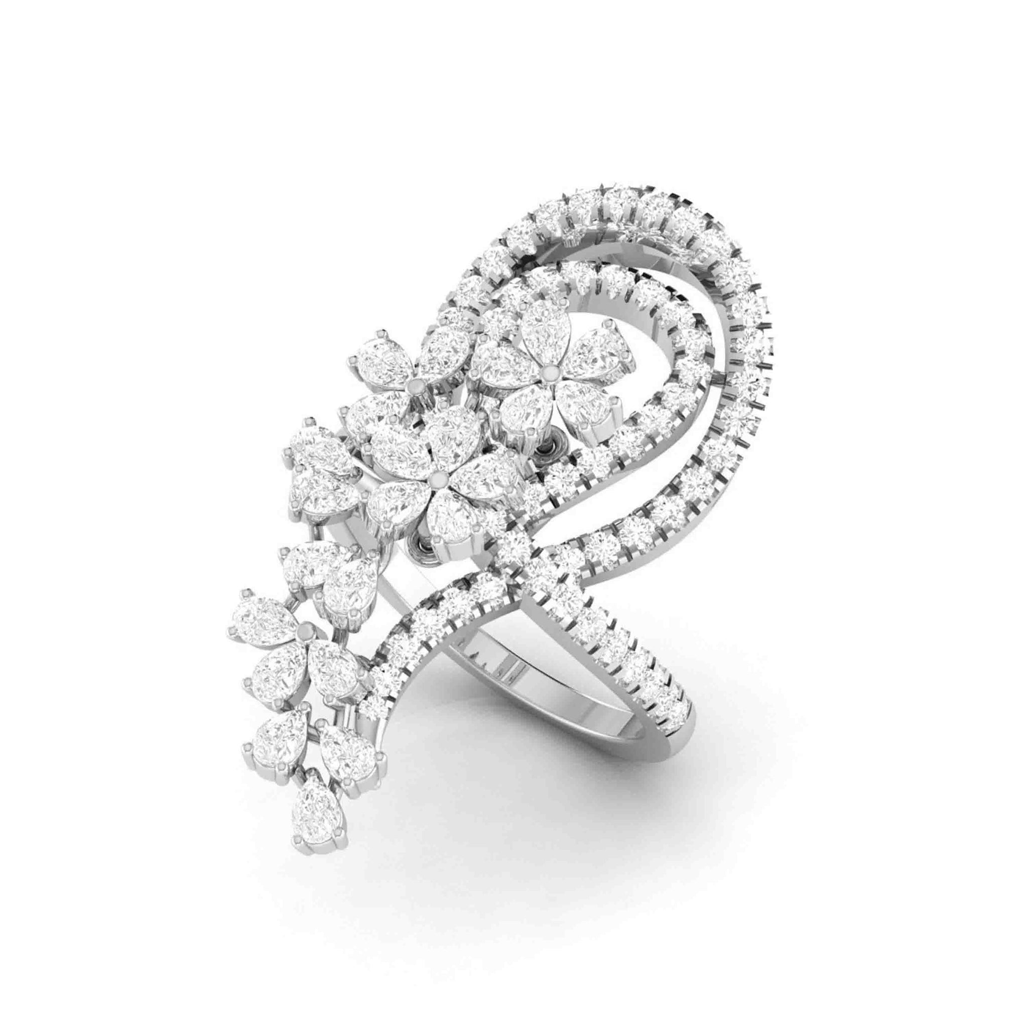 Jewelove™ Rings Designer Diamond Flower Cocktail ring in Platinum for Women JL PT R 007