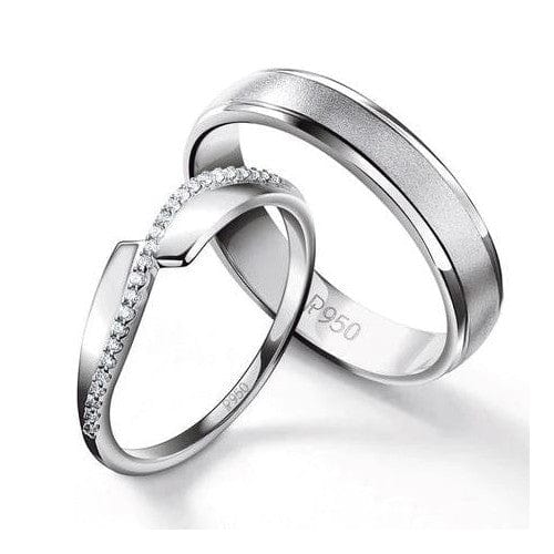 Two to Triumph Designer Matte Finish Platinum Couple Rings with Single –  Jewelove.US