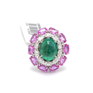 Jewelove™ Rings Women's Band only Designer Emerald Ring with Pink Sapphire & Rose Cut Diamonds for Women JL AU 22RG0001