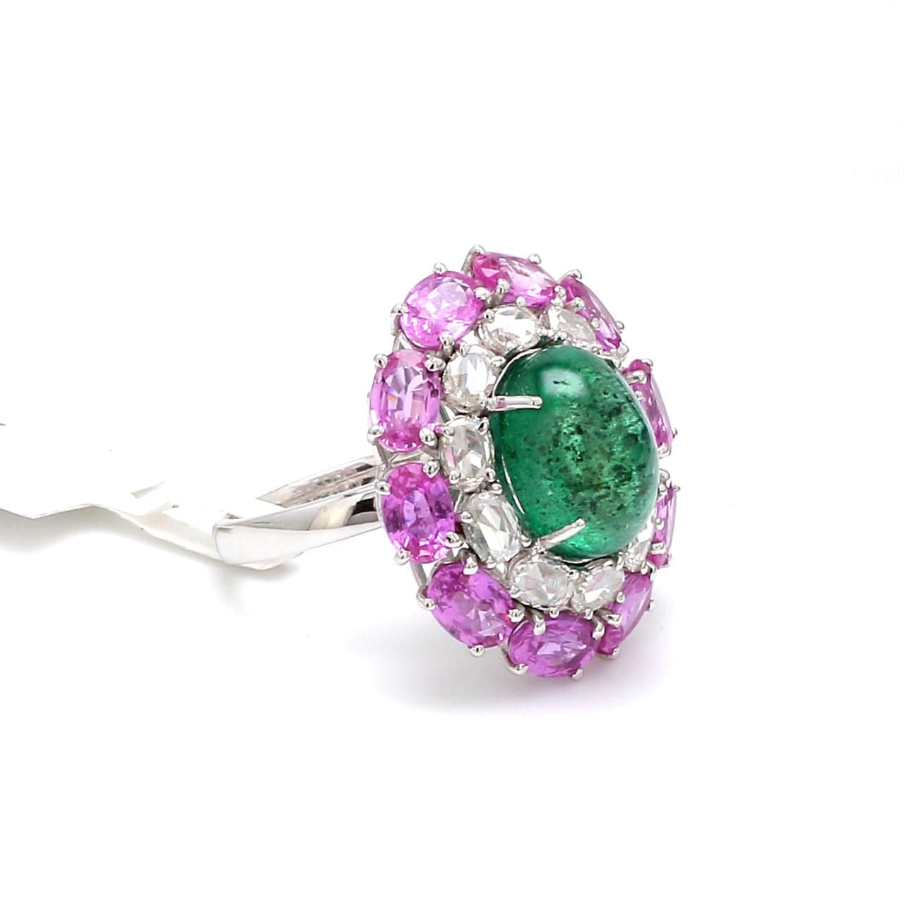 Jewelove™ Rings Women's Band only Designer Emerald Ring with Pink Sapphire & Rose Cut Diamonds for Women JL AU 22RG0001