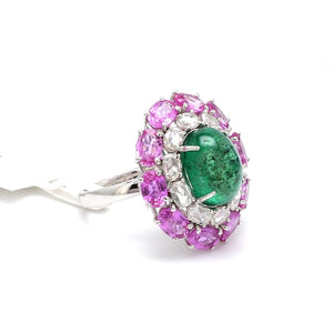 Jewelove™ Rings Women's Band only Designer Emerald Ring with Pink Sapphire & Rose Cut Diamonds for Women JL AU 22RG0001